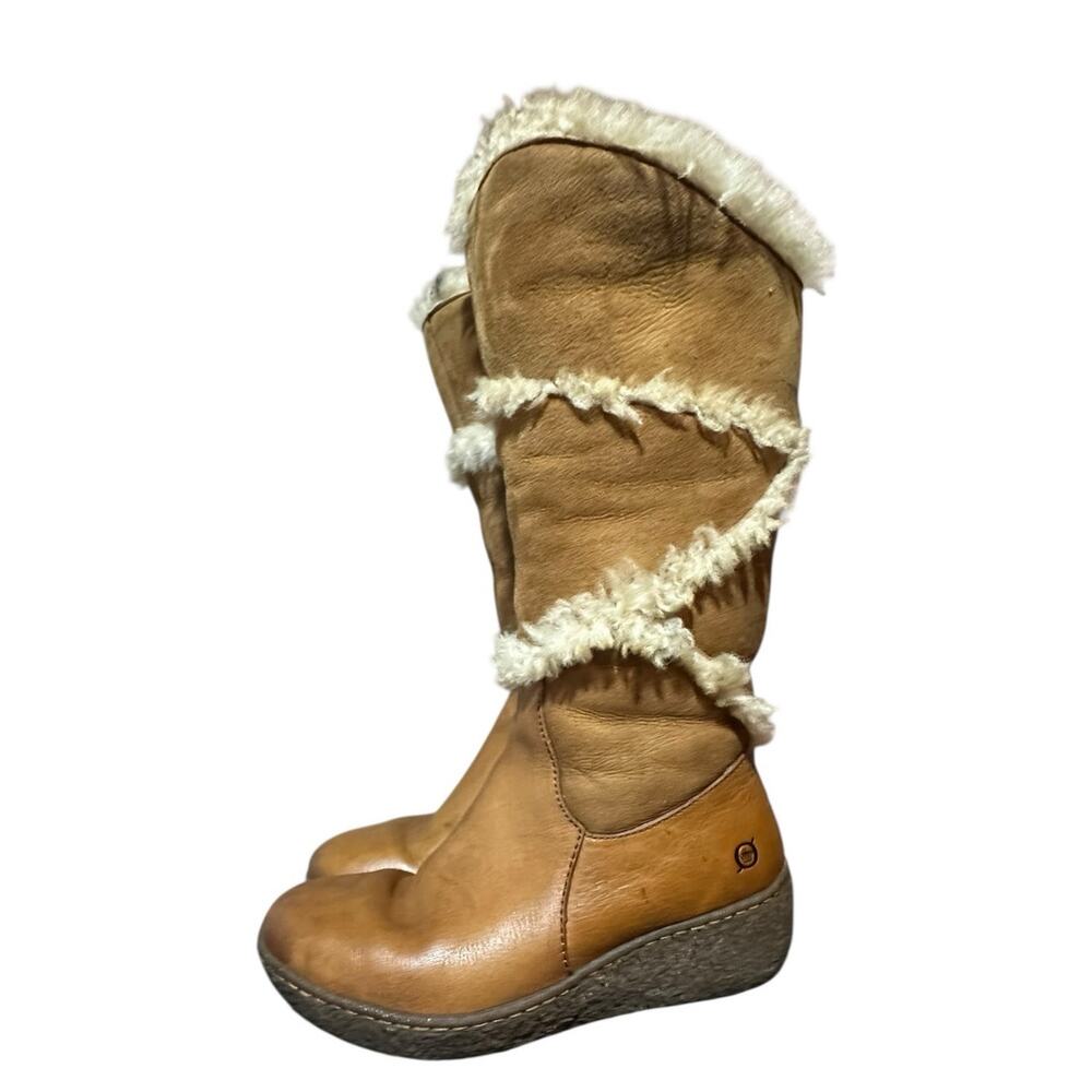 Born Women's Shearling Cognac Brown Suede Leather Mid Calf Boots US 8 EU 39 Zip - Picture 2 of 9
